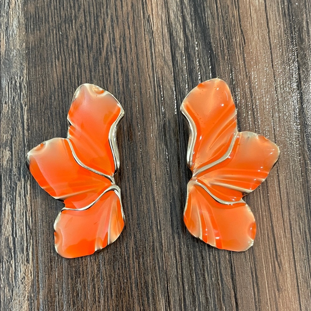 Anna Kaci Women's Enamel Flower Statement Earrings -Orange